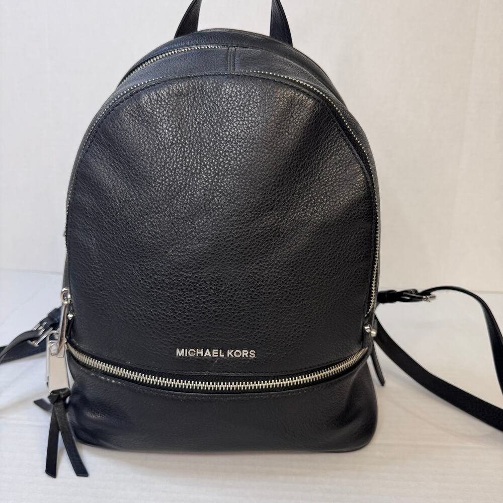 Michael Kors Rhea Medium Black Leather Backpack EUC